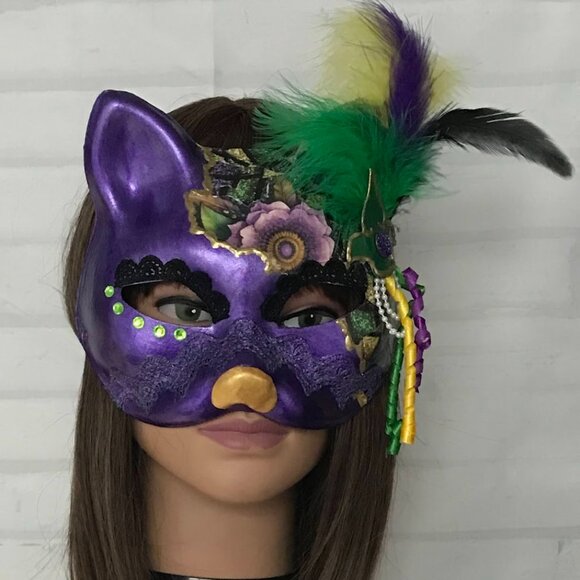 Therian Cat Mask, Mystical Mardi Gras Cat Mask - Picture 1 of 7